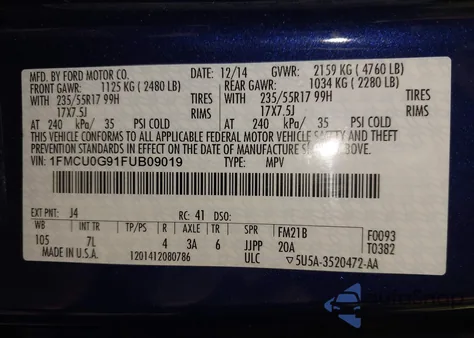 2015 Ford Escape Se из США, поврежденный, VIN 1FMCU0G91FUB09019